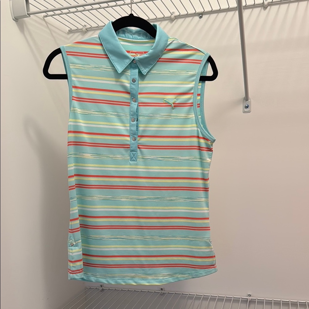 Puma Blue and Orange Sleeveless Polo Shirt